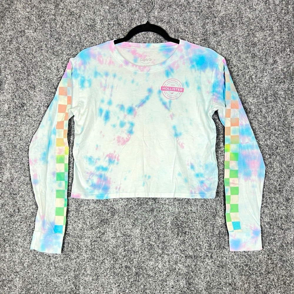 Hollister Women's Tie-Dye Crew Neck Cropped Knit T-Shirt Long Sleeve XS.  Y2K